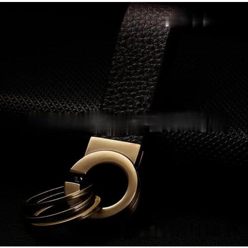 High End Bronze Multi Ring Leather Car Key Ring Metal Leather Key Ring Waist Hanging