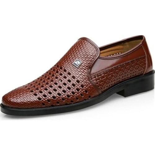 High-End Genuine Leather, Formal Business Shoes Summer Sandals Fashion Breathable Hollow MenS Shoes, Large Size 44