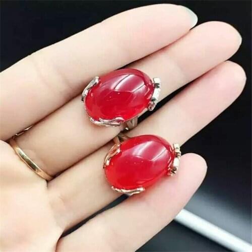 KJJEAXCMY fine jewelry 925 Pure silver natural red jade medulla ring inlay jewelry drops of water drop wildflowers simple alien