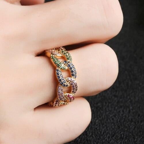 2020 New Gold Copper AAA Cubic Zirconia Colorful Chain Rings Women Fashion Cute Jewelry for Women Gift Multiple Models Rings
