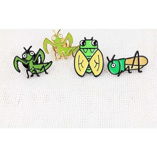 Free shipping 10pcs/ lot costume jewellery bag jean hat accessories metal enamel Cicada grasshoppe Mantis badge button pin