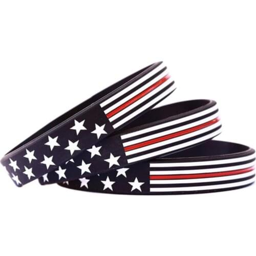 100pcs USA United states American blue red white thin line Flag wristbands thin line wristband bracelet bangle wrist bands