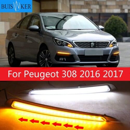 2pcs For Peugeot 308 2016 2017 LED DRL Daytime Running Lights Daylight yellow turn signa fog lamp car-Styling light