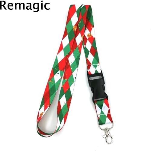 20pcs Christmas Ribbon Pattern Neck Strap Lanyards ID badge card holder keychain Mobile Phone Strap Ribbon webbing necklace