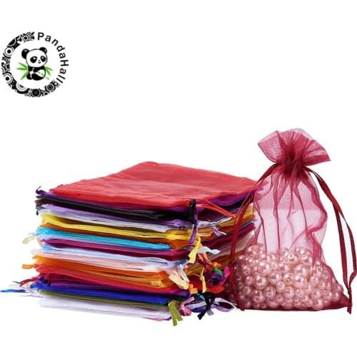 200pcs Organza Gift Bag Jewelry Packaging Pouches for Wedding Party Decoration with Drawstring Bag Rectangle Mixed 9x12cm