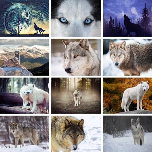 5D DIY Diamond Painting Animal Cross Stitch Kit Full Diamond Embroidery Wolf Rhinestone Picture Mosaic Home Decoration Gift