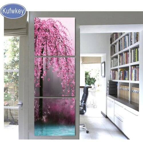 Triptych"Vertical Sakura"diamond painting full square/round drills embroidery mosaic Rhinestones painting still life,kitchen art