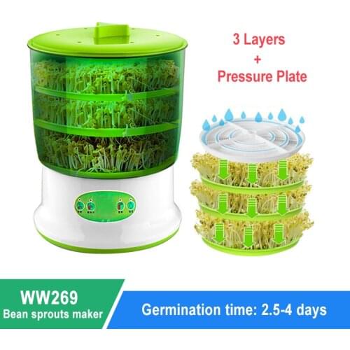 3-Layer Smart Electric Bean Sprout Machine Constant Temperature 360° Rotating Spray Germinator Machine 3 Seasonal Patterns