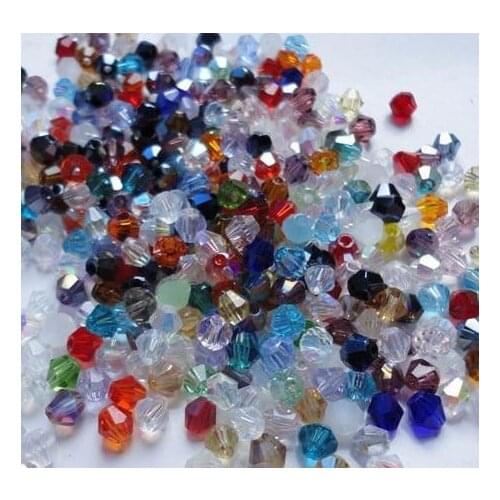 Fg34ing 500Pcs Bicone Faceted Glass Beads Charms 4mm Black White Colored Mixed For Jewelry Making Craft DIY Bead crystal