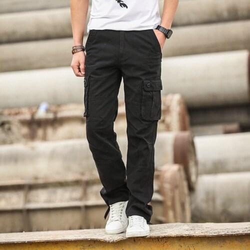 BALDAUREN Spring Mens Cotton Casual Pants Youth Straight Pants Korean Loose Multi-Pocket Overalls Long Pants Men