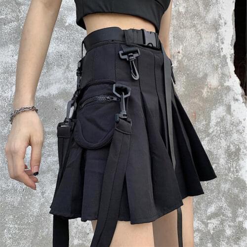 Black Culottes Women Summer Harajuku Style Skirt High Waist Pleated Skirt A- Line Skirt Pleated Mini Skirt Safari Skirts Womens