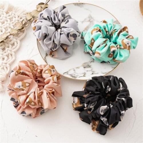 Childlike Elastic Hairband Dog Printed Hair Scrunchies Cute Rubber Bands Cartoon Hair Rope Animal Silk Hair Accessories Women