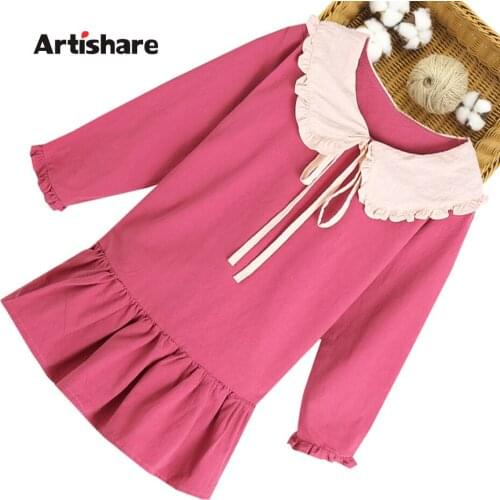 Kids Dresses For Girls Solid Color Girl Child Dress Long Sleeve Dress For Kids Spring Autumn Kids Costume 6 8 10 12 14
