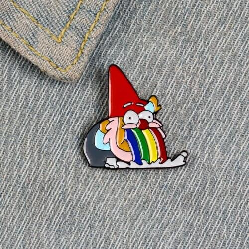 Rainbow Vomit Gnome Enamel Pin Custom Funny Animan Brooches For Shirt Lapel Badge Bag Cartoon Jewelry Gift For Children Friends