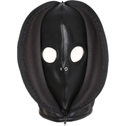 PU Leather Total Zip Up BDSM Mask, Double Layer Bondage Mask Openable Eye Mask For Slave Restraints Hood Adult Games Sex Toys