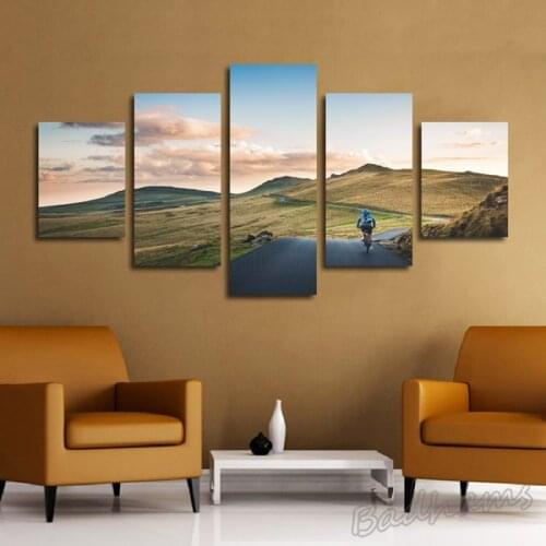 Canvas Painting Wall Art with Frameless 5 Pieces Ride A Bike On An Endless Plain Poster Home Aesthetic Decoration