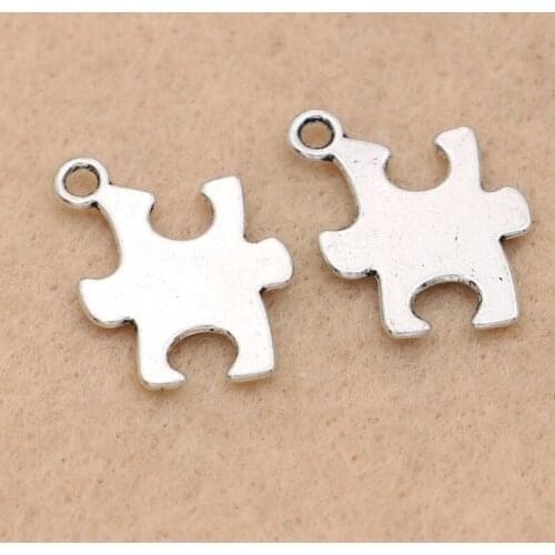 KJjewel Antique Silver Plated Puzzle Charms Pendants Jewelry Making Bracelet Findings Crafts Accessories 22x15mm