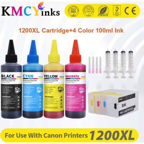 KMCYinks 4*100ml Pigment + Refillable PGI-1200 ink cartridge PGI1200 PGI-1200XL For Canon MAXIFY MB2020 MB2120 MB2320 MB2720