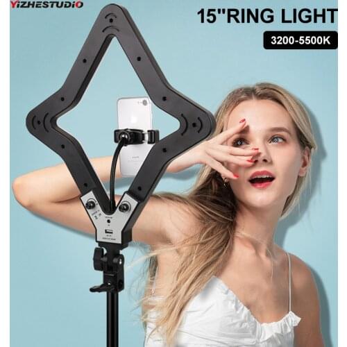 15" Star Ring Light Lamp Bi-color 3200-5600K Photographic Lighting Ring Lamps with Light Stand for Video YouTube Makeup 2019 NEW