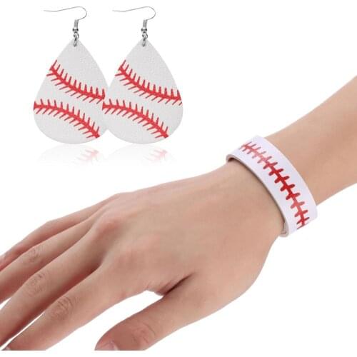 Baseball Softball Leather Bracelets Sport Wrists Band Baseball Band Softball Bracelets