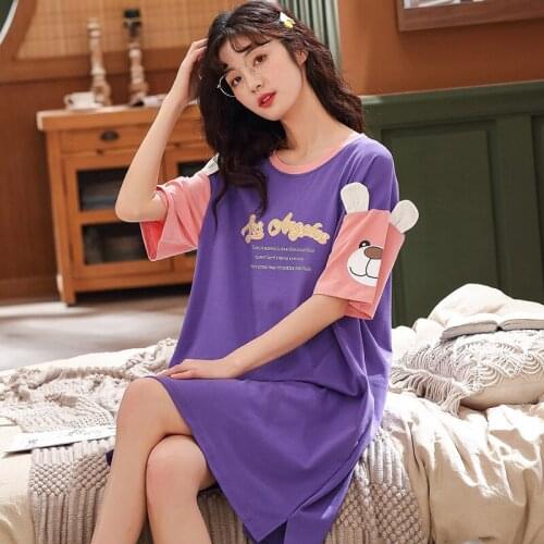 Summer Womens Pajamas 2021 Cute Cotton Short Sleeve Nightgowns Girls Comfort Loose Sleep Dress Plus Size Women Night Shirts