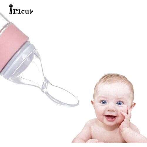 Baby Food Dispensing Spoon Infant Squeeze Feeder Bottle with Feeding Spoon Healthy Safe Silicone 90ML Capacity
