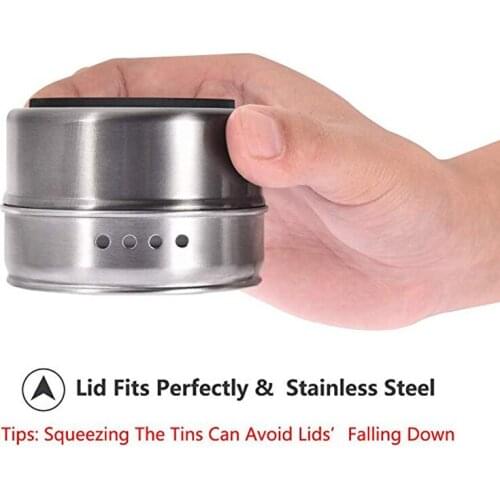 Magnetic spice jars With Pedestal Food Grade Stainless steel Container Set With Labels Stickers Seasoning Bottle Pepper Storage