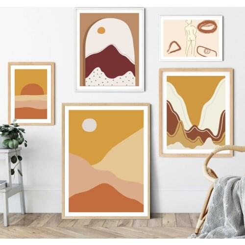 Wall Pictures for Living Room Home Decor Wall Art Canvas Painting Nordic Poster Prints Abstract Mountain Sunrise Nude Line Woman