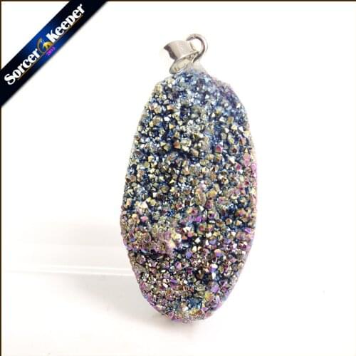 Natural Multi-color Agates Pendant Electroplating Quartz Crystal Cluster Minerals Reiki Healing Crystal Fit Jewelry Making AA757