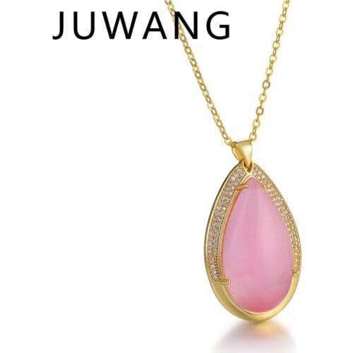 Natural Water Drop Pendant Necklace Engagement Wedding Statement CZ Crystal Necklace For Women Charm Fashion Jewelry 3 Color