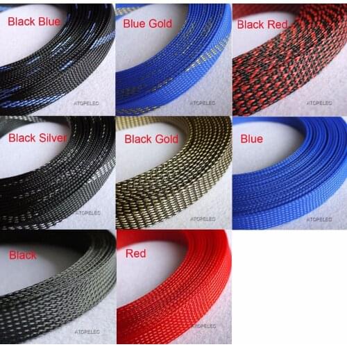 20mm Wide 25/32" Braided PET Expandable Sleeving Cable Wire Sheath Black/Red/Orange/Green/Blue/Gray/White/Silver/Gold