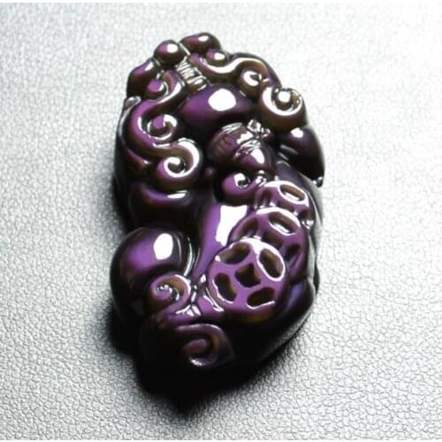 Wonderful fine jewelry Natural Obsidian Handmade coin Cats eye pixiu pendant free shipping