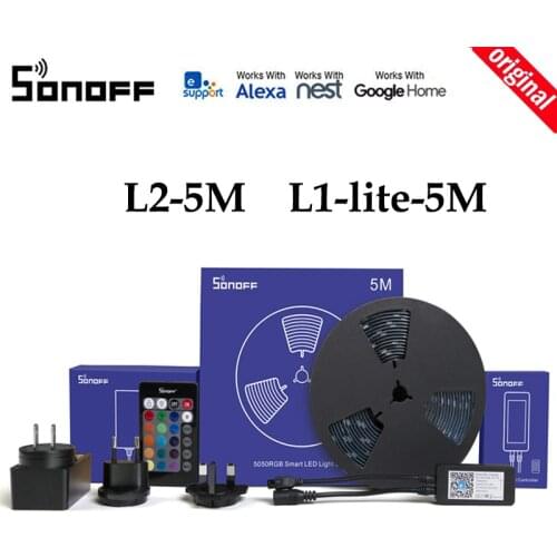 Sonoff L2 LED Light Strip L1-lite 5M 5050 RGB cuttable led strip amplifier/adapter/remote control work with alexa google Alice