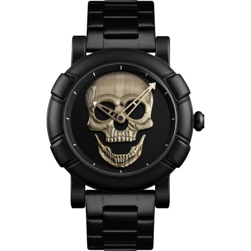 Luxury SKMEI Creative Gold Skull Quartz Watch Men Stainless Steel Clock Waterproof Mens Wristwatch Relogio Masculino relojes