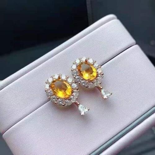 High-quality Citrine Gemstone Earrings S925 Sterling Silver Fine Fashion Charming Jewelry For Women Free Shipping MeibaPJFS