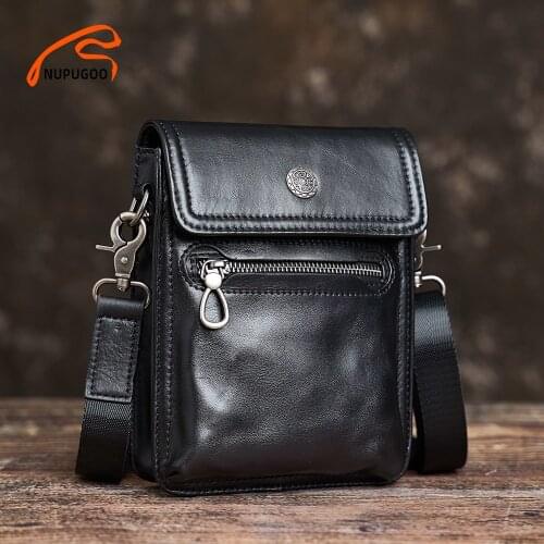 NUPUGOO Fashion Mens Shoulder Bag Genuine Leather Small Bag Mini Casual Messenger Flap Phone Pocket Young All-Match Original
