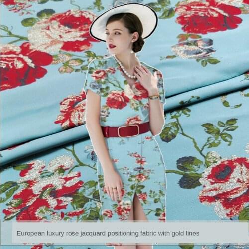145 * 80cm European High-End Gold Lines Rose Jacquard Dress Positioning Fabric Windbreaker Suit Clothing Fabric Custom Brocade