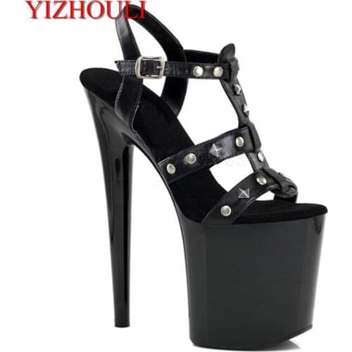 Womens shoes ultrafine 20cm high-heeled shoes fashion street style sexy rivet sandals 8 inch Platforms shoes
