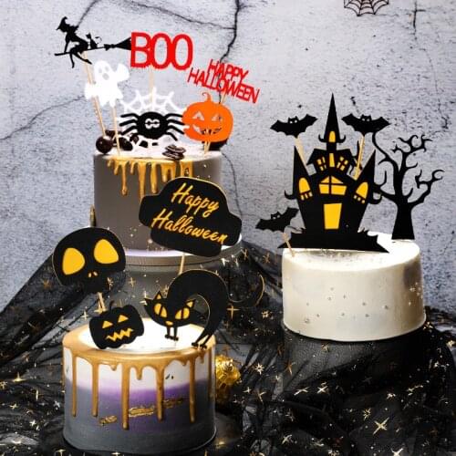 Halloween Party Decoration Cake Topper Pumpkin Spider Halloween Cake Decoration Insert Sign Dessert Baking Supplies Home Decor