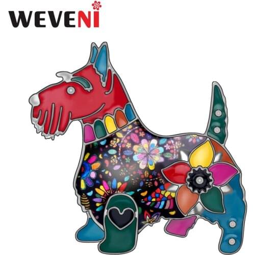 WEVENI Enamel Alloy Floral Schnauzer Dog Brooches Pin Clothes Scarf Animal Pets Jewelry For Women Girls Lovers Decorations Gifts