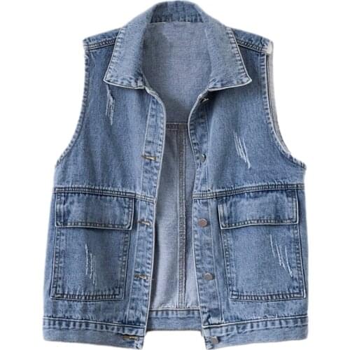 Spring Autumn Plus Size 5XL Women Denim Waistcoat Jacket Loose Sleeveless Coat Vintage Casual Wild Jeans Vest Ladies Tide H1421