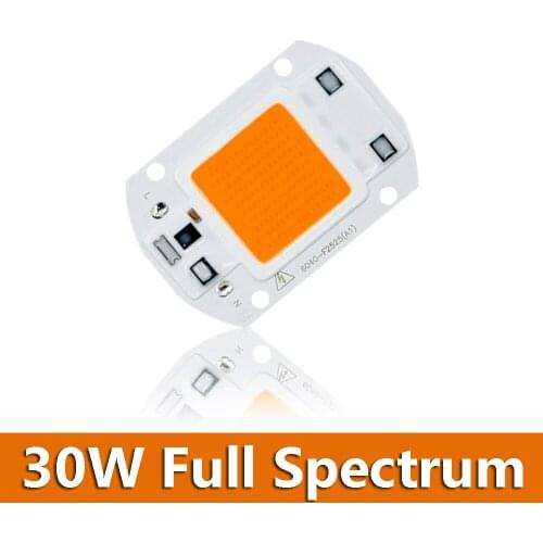 1pcs AC DC Adapter Free 30w 220V 400nm ~ 840nm Full Spectrum Grow LED COB Chip Light Lamps For Indoor Plants IP65