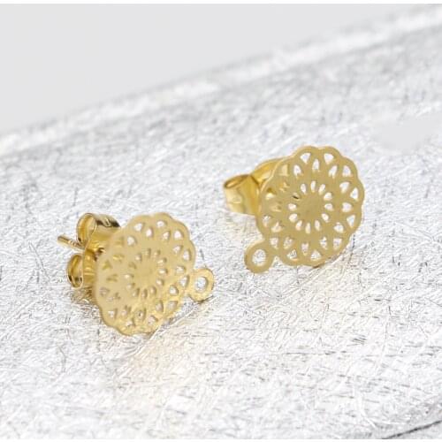 10pcs 2019 fashion charm Stainless steel Round pattern hollow earrings Women Base Connectors Linkers for DIY Earrings Jewelry