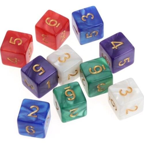 10pcs Multicolor 6 Sided 16mm Pearl Pattern Resin Dice Board Game Accessories 62KF