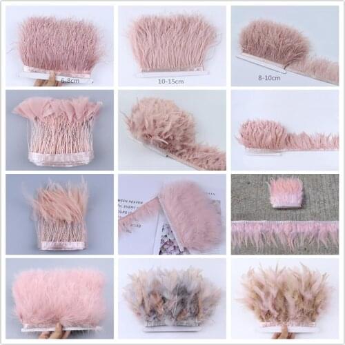 2 Meters Dyed Leather pink Ostrich Turkey Goose Feathers Ribbon Fringe for Dress/shirt Decoration DIY Sewing Accessory Crafts