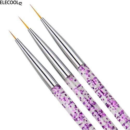 ELECOOL 3Pcs Acrylic French Stripe Nail Art Liner Brush Set Manicure Ultra-thin Line Drawing Pen UV Gel Brushes Painting Tools