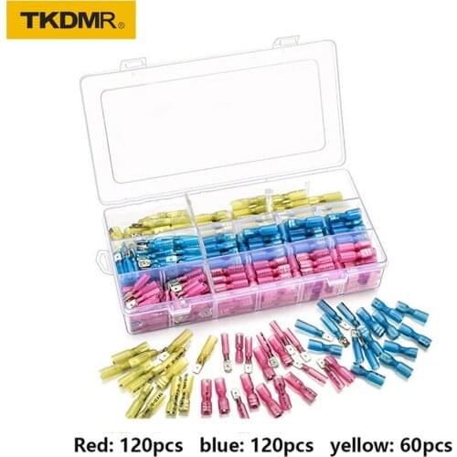 300PCS Red 18-22/Blue 14-16/Yellow 10-12 AWG insulated spade crimping wire and cable connector terminal male and female bag