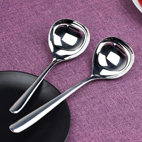304 Stainless Steel Soup Spoon Round Big Volume Hot Pot Spoon Long Handle Kitchen Cutlery Flatware