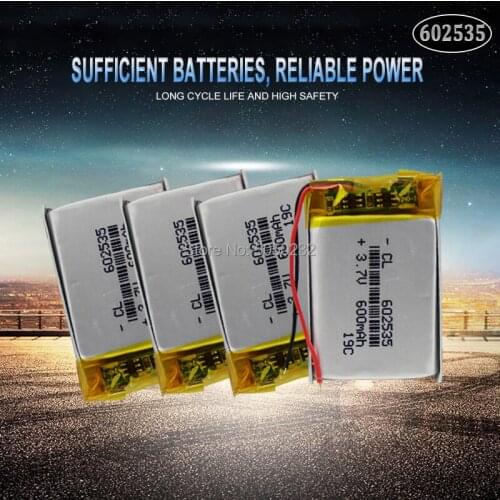 4pc 100% Original Lithium Polymer Rechargeable Battery 3.7V 600mAh 602535 Lipo cells For Car DVR Tachograph Bluetooth