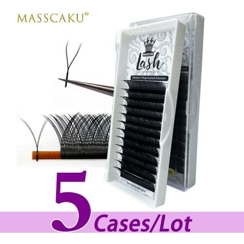 5case/lot MASSCAKU new arrivals yy eyelash super natural matte eyelash premium Y-shaped 8-15mm C/D curl fluffy lashes extension